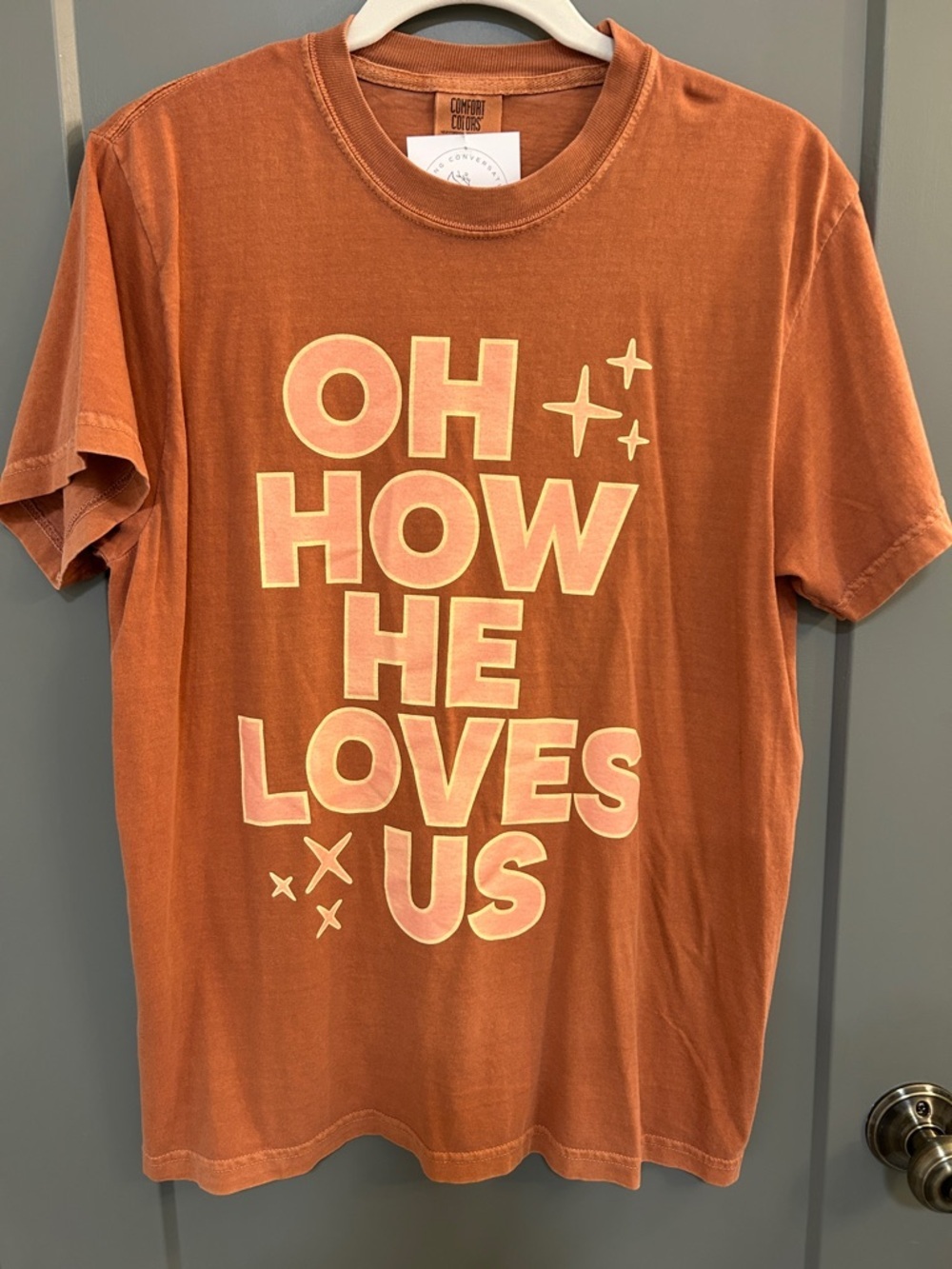 Comfort Colors Dear Heart   Rust Orange Graphic Tee with Pale Yellow Print